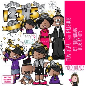 Happy New Year clip art, Preshus clip art, Melonheadz Character clip art COLORED Version