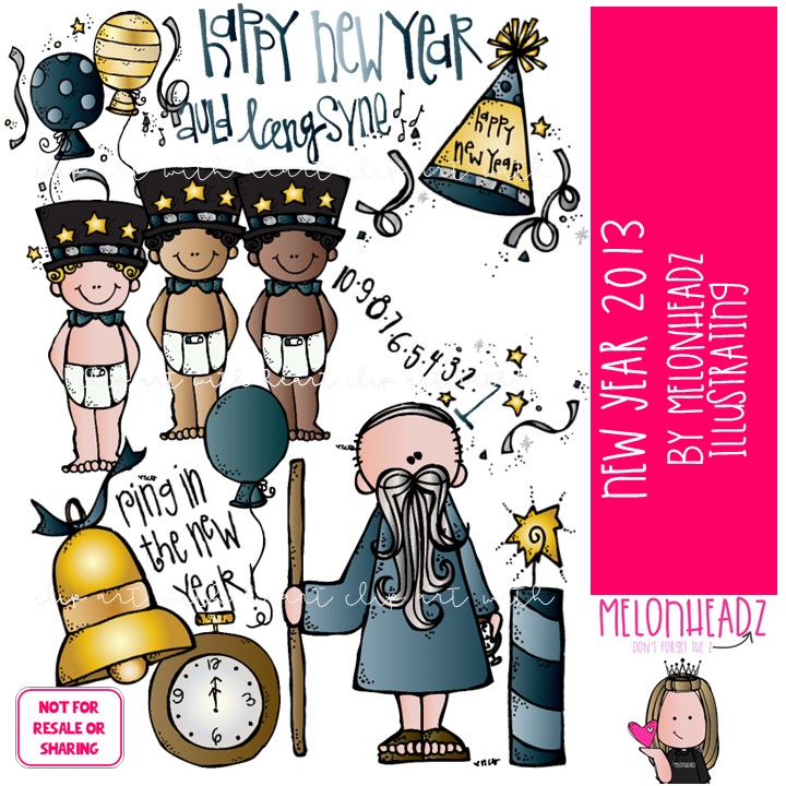 New Year clipart 2013, holiday clip art COLORED Version