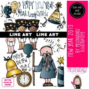 New Year clip art 2013, holiday clip art LINE ART and BLACK AND WHITE