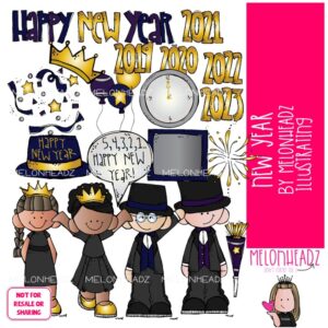 New Year clip art, holiday clip art COLORED Version