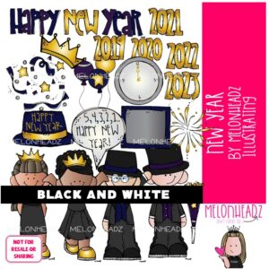 New Year clip art, holiday clip art BLACK AND WHITE