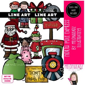 North Pole Express clip art, Christmas clip art, Polar clip art LINE ART and B&W