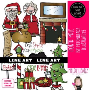 North Pole clip art, Christmas clip art, Santa clip art LINE ART and BLACK AND WHITE