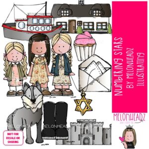 Numbering Stars clip art, literature, book companion COLORED Version