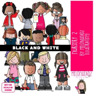 Nursery clip art Set 2, Toddler clip art, LDS clip art BLACK AND WHITE