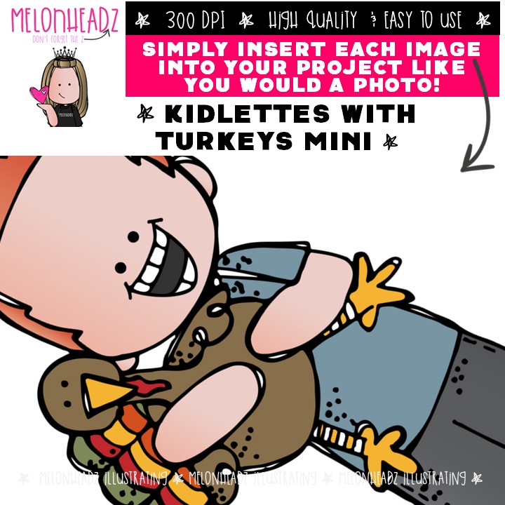 Kidlettes with turkeys clip art, Thanksgiving Mini - Image 3