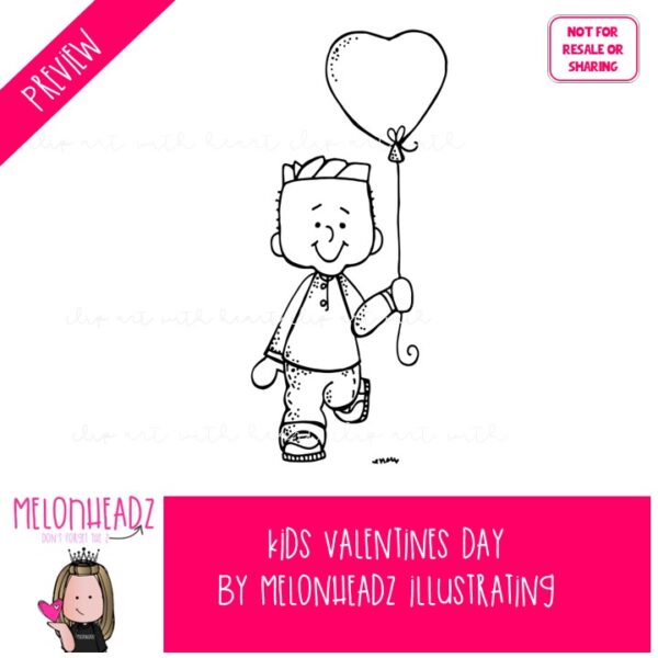 Kids clip art - Valentines Day - BLACK AND WHITE - Image 2