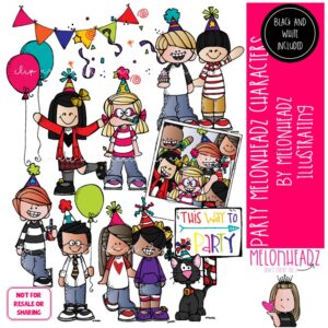 Party clip art, Melonheadz Characters, birthday COMBO PACK