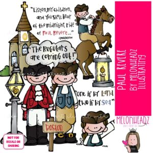 Paul Revere clip art, historical figure COLORED Version