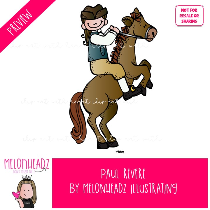 Paul Revere clip art, historical figure COLORED Version - Image 2