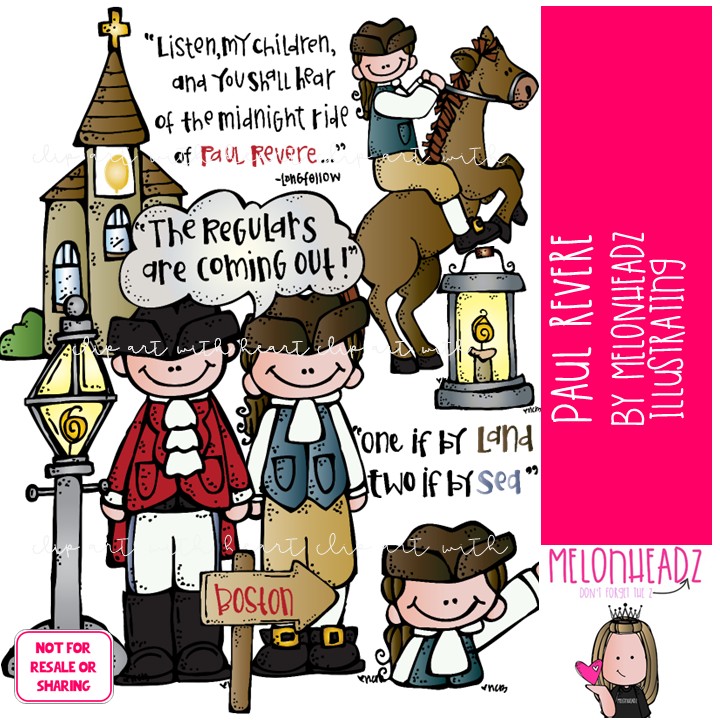 Paul Revere clip art, historical figure COLORED Version