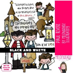 Paul Revere clip art, historical figure LINE ART and BLACK AND WHITE