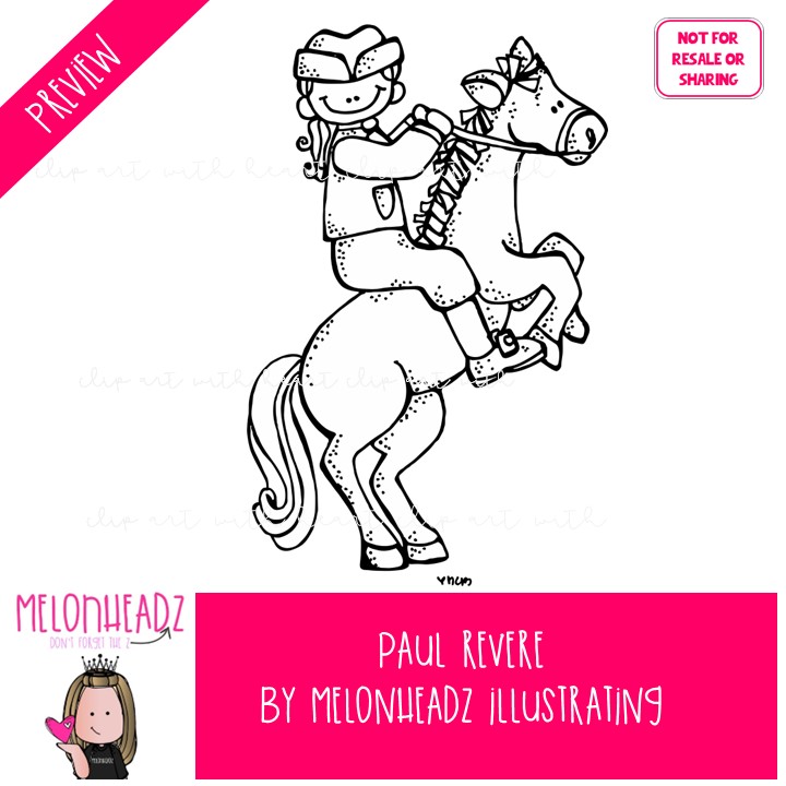 Paul Revere clip art, historical figure LINE ART and BLACK AND WHITE - Image 2
