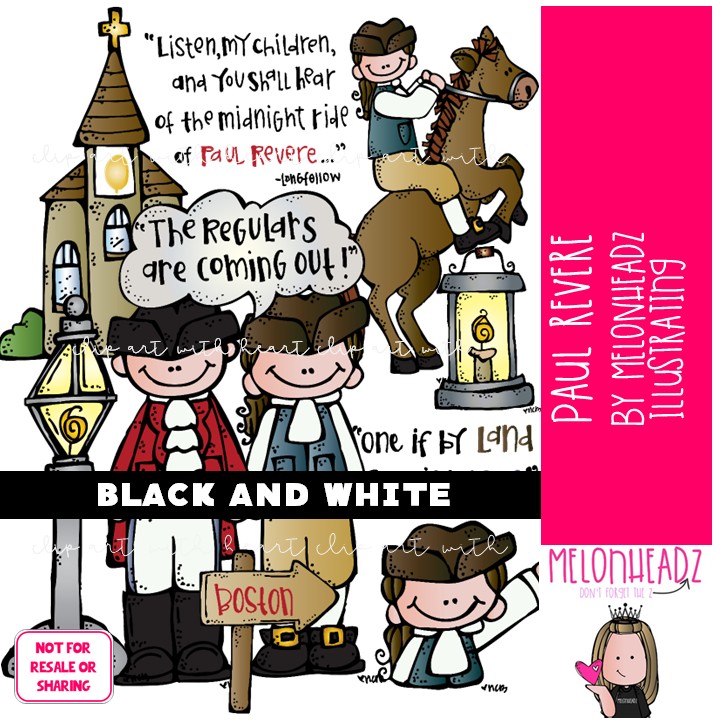 Paul Revere clip art, historical figure LINE ART and BLACK AND WHITE