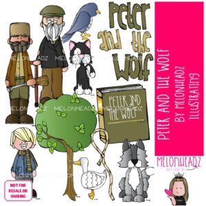 Peter and the Wolf clip art, literature, book companion COLORED Version