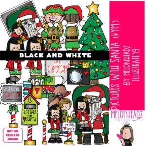 Pictures with Santa clip art, Christmas, Melonheadz Character BLACK AND WHITE