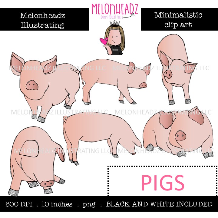Pigs clip art, Minimal Style Mini