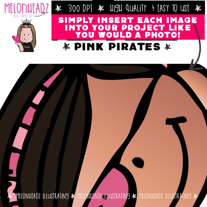 Pink Pirates clip art, girls, treasure chest COLORED Version - Image 3