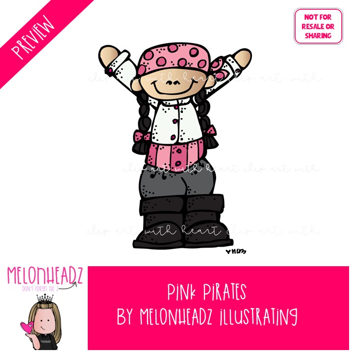 Pink Pirates clip art, girls, treasure chest COLORED Version - Image 2