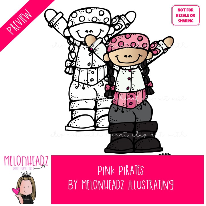 Pink Pirates clip art, girls, treasure chest COMBO PACK - Image 2