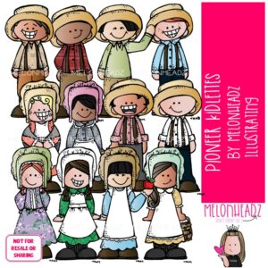 Pioneer Kidlettes clip art, historical COLORED Version