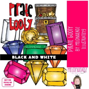 Pirate Booty clip art, jewels, gems, coins BLACK AND WHITE