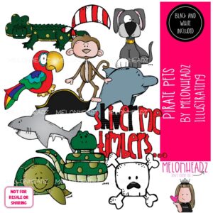 Pirate Pets clip art, shark, dolphin, monkey COMBO PACK