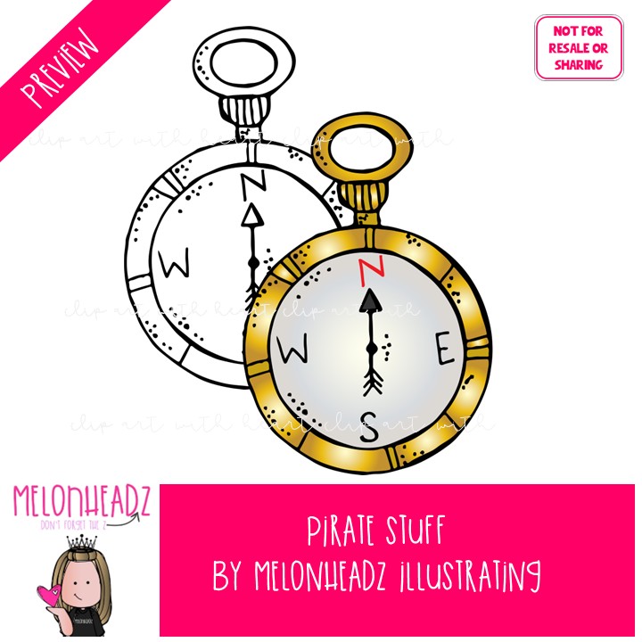 Pirate Stuff clip art, ship, compass, message in a bottle COMBO PACK - Image 2