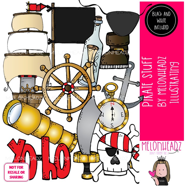Pirate Stuff clip art, ship, compass, message in a bottle COMBO PACK
