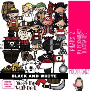 Pirates clip art 2, ship, treasure chest BLACK AND WHITE