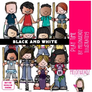 Play Time clip art, outdoors BLACK AND WHITE