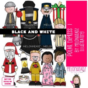 Polar Express clip art Set 1, Christmas clip art, Book Companion BLACK AND WHITE