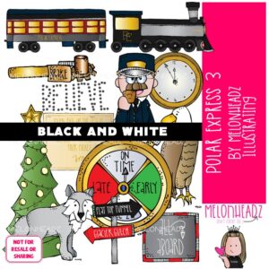 Polar Express clip art Set 3, Christmas clip art, Book Companion BLACK AND WHITE