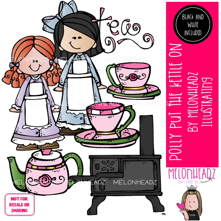 Polly Put the Kettle on clip art, tea, nursery rhyme Mini