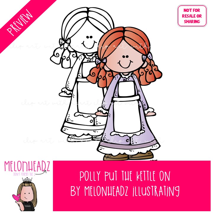 Polly Put the Kettle on clip art, tea, nursery rhyme Mini - Image 2