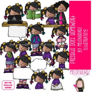 Preshus Does Homework clip art, Melonheadz Characters COLORED Version