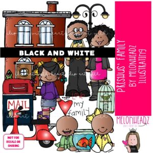 Preshus' Family clip art, Melonheadz Character BLACK AND WHITE