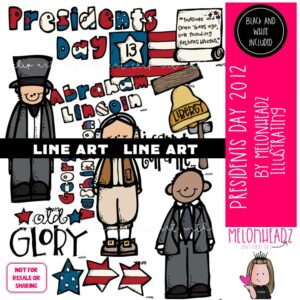 Presidents Day clip art 2012, Abraham Lincoln, George Washington LINE ART and BLACK AND WHITE