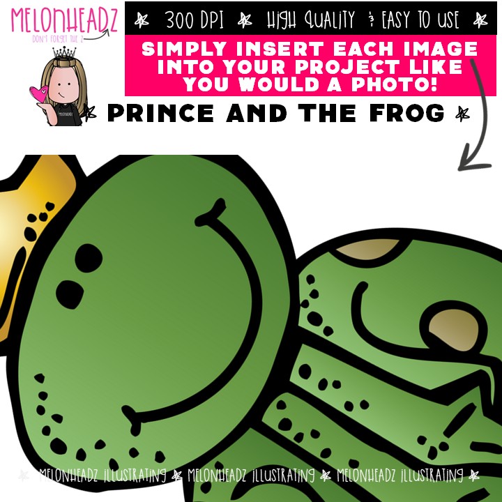 Prince and the Frog clip art, castle, princess COLORED Version - Image 3