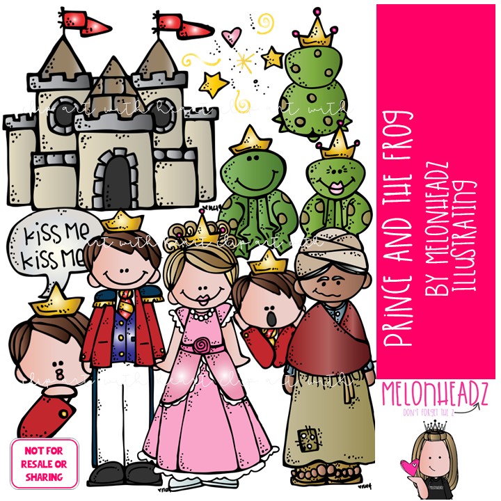 Prince and the Frog clip art, castle, princess COLORED Version