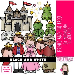 Prince and the Frog clip art, castle, princess BLACK AND WHITE