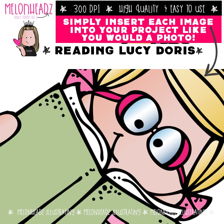 Reading clip art, Lucy Doris, Melonheadz Character COLORED Version - Image 3
