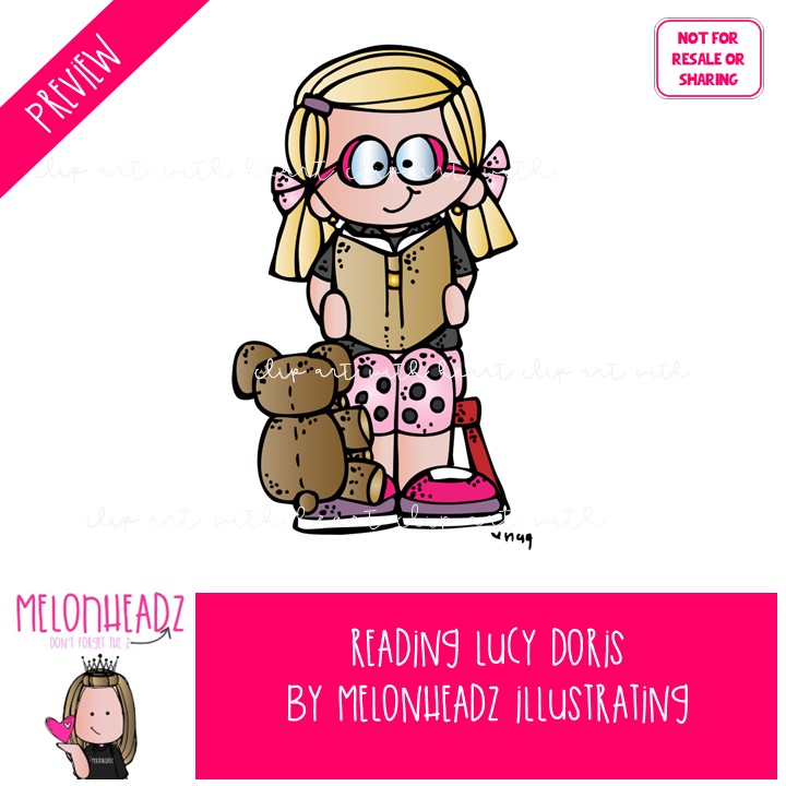 Reading clip art, Lucy Doris, Melonheadz Character COLORED Version - Image 2