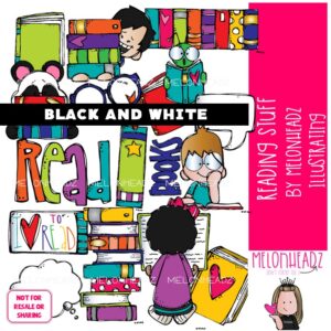 Reading Stuff clip art, Books clip art BLACK AND WHITE