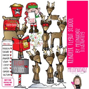 Reindeer Flight School clip art, Christmas clip art COLORED Version