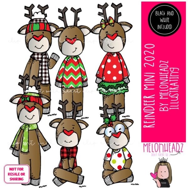 Reindeer clip art 2020, Christmas clip art Mini - Melonheadz