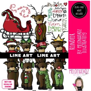 Reindeer clip art, CHristmas clip art LINE ART and BLACK AND WHITE