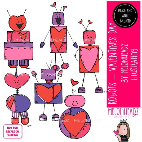 Robots clip art - Valentines Day - Mini