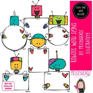 Robots with Signs clip art, Machine clip art Mini