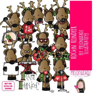 Rockin Reindeer clip art, Christmas clip art COLORED Version